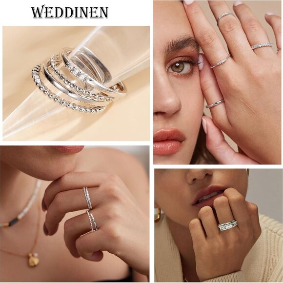 4PC Stackable Gold Rings for Women - S925 Silver & Cubic Zirconia, Sizes 6-10 - Picture 2 of 6